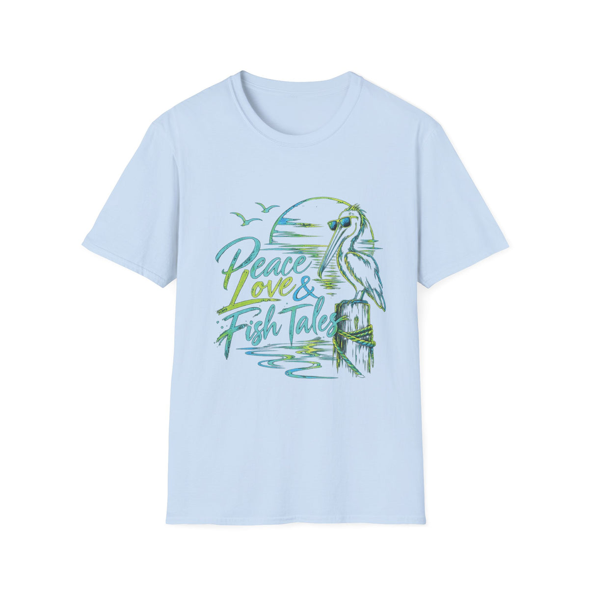Reel Nauti Peace Love & Fish Tales Egret Retro Coastal Beach T-Shirt