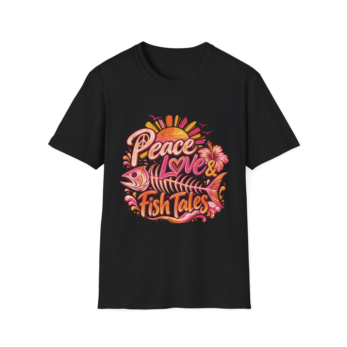 Peace Love and Fish Tales Retro Coastal Beach T-Shirt