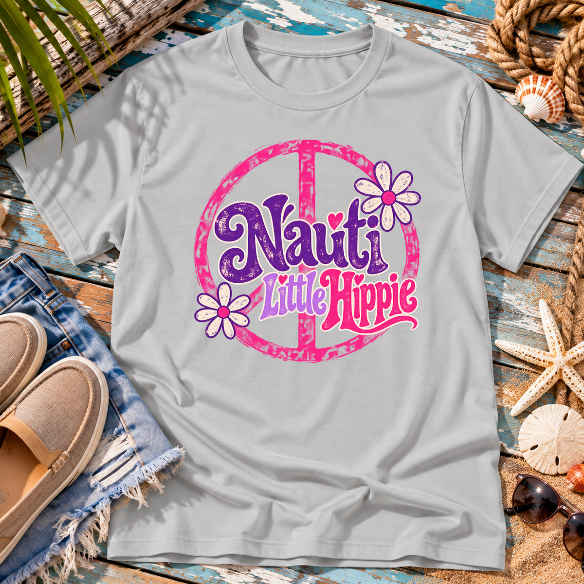 Nauti Little Hippie Retro Coastal Beach T-Shirt