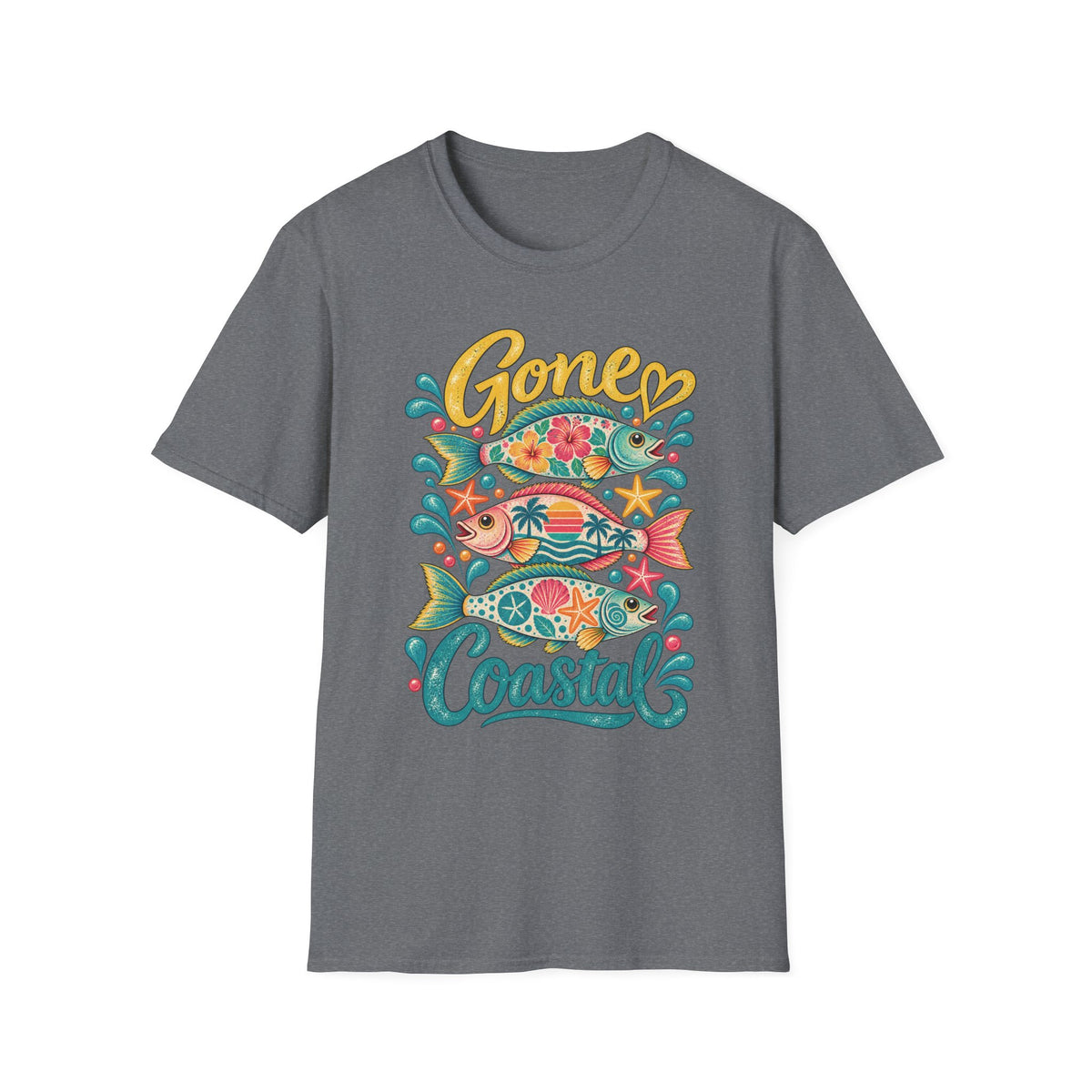 Gone Coastal Fish Flowers Retro Coastal Beach T-Shirt