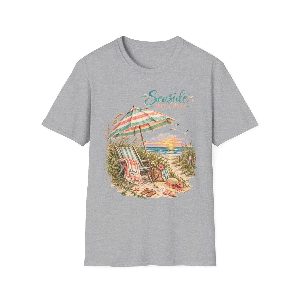 Seaside State of Mind T-Shirt — Coastal Beach Umbrella Sunset Tee