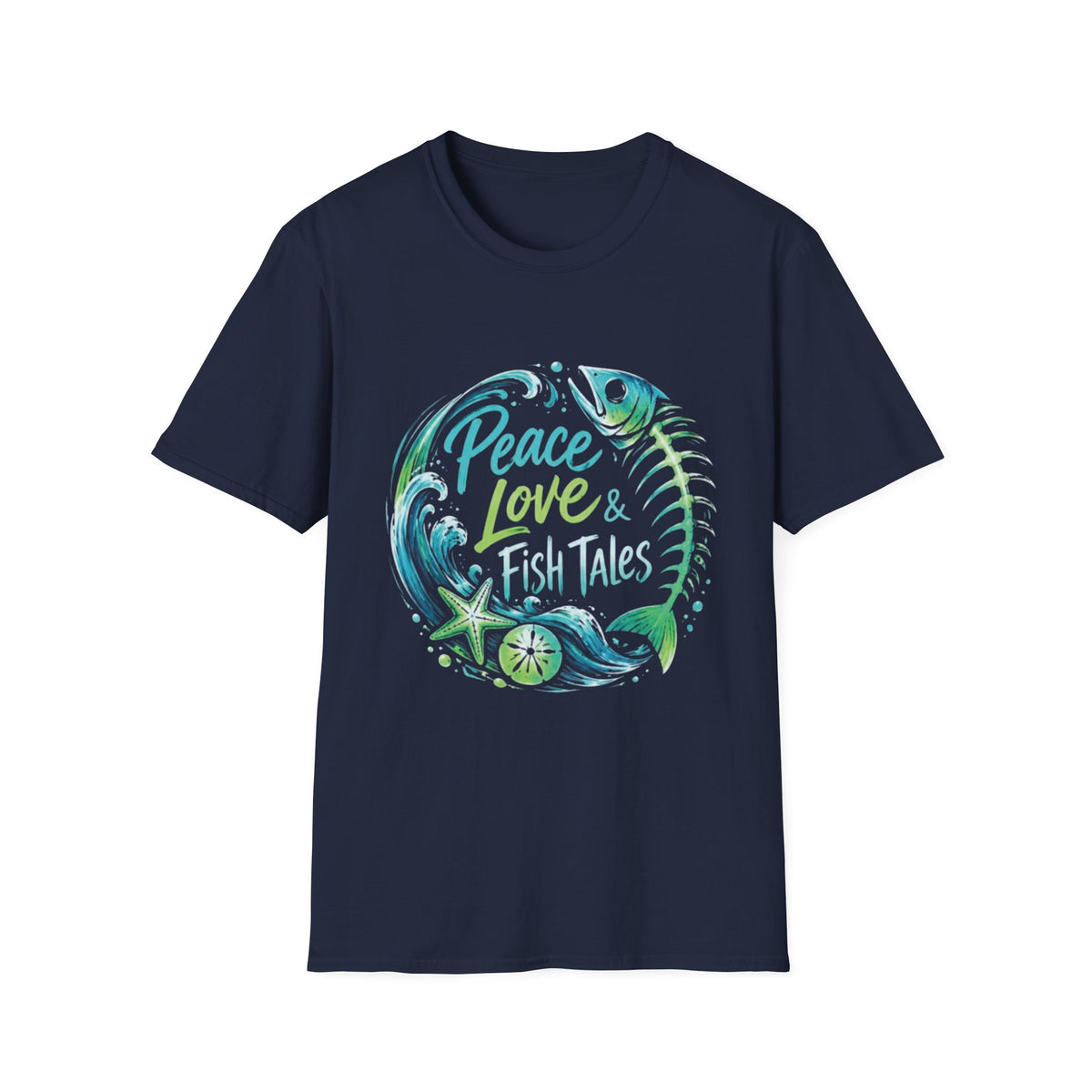 Reel Nauti Peace Love & Fish Tales Retro Coastal Beach T-Shirt