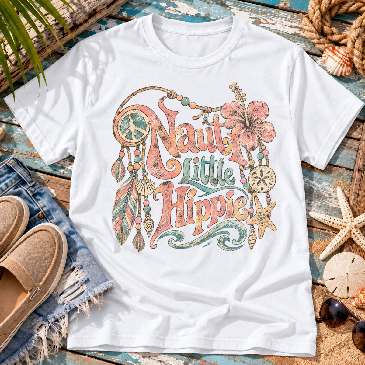 Nauti Little Hippie Retro Coastal Beach T-Shirt
