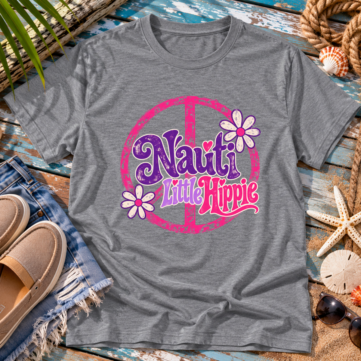 Nauti Little Hippie Retro Coastal Beach T-Shirt