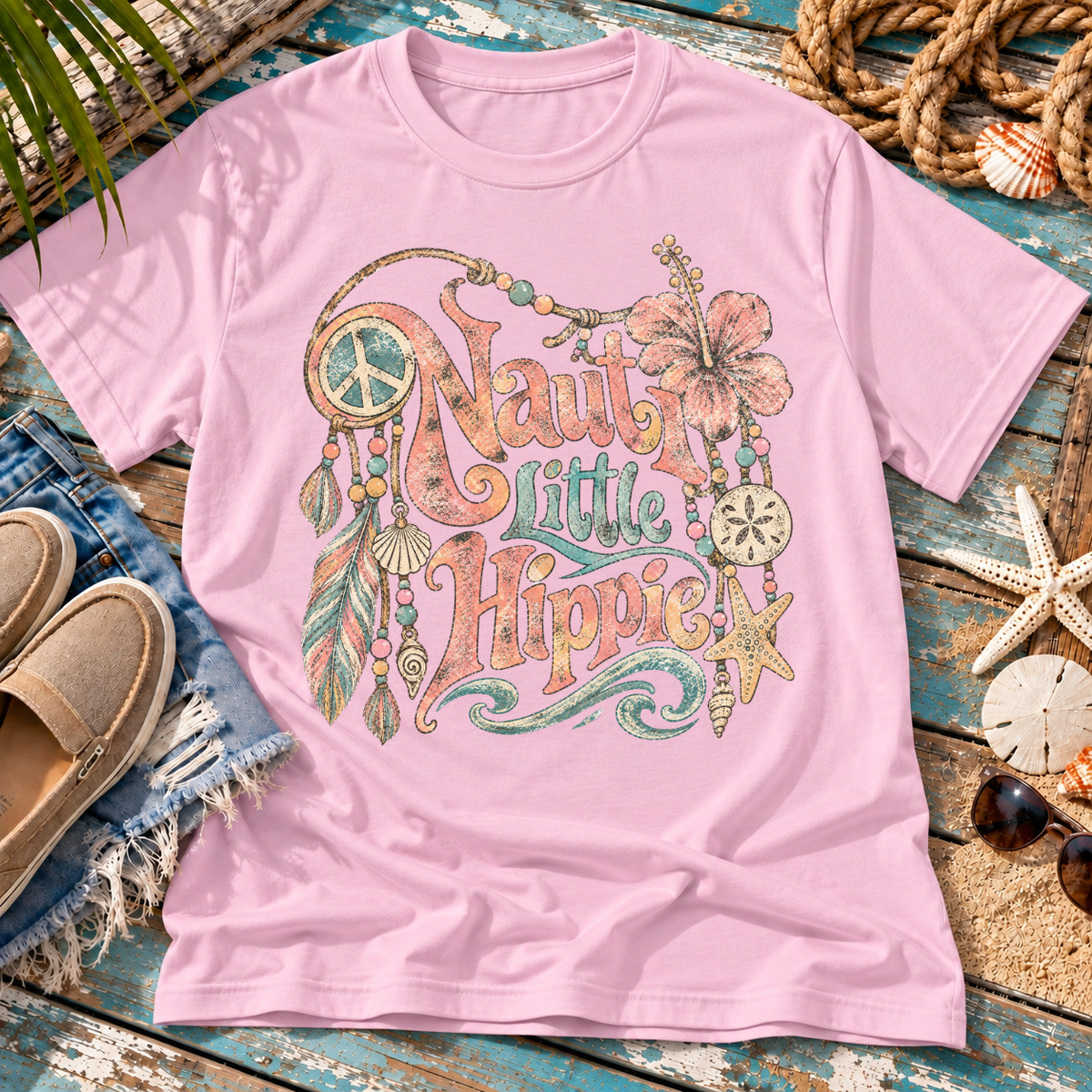 Nauti Little Hippie Retro Coastal Beach T-Shirt