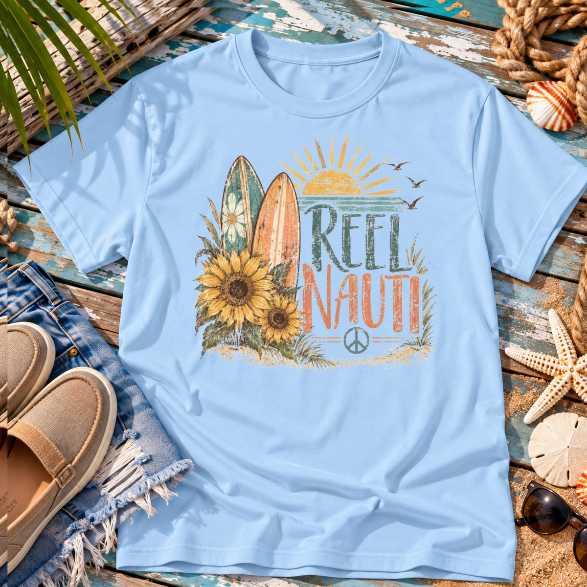 Nauti Little Hippie Retro Coastal Beach T-Shirt