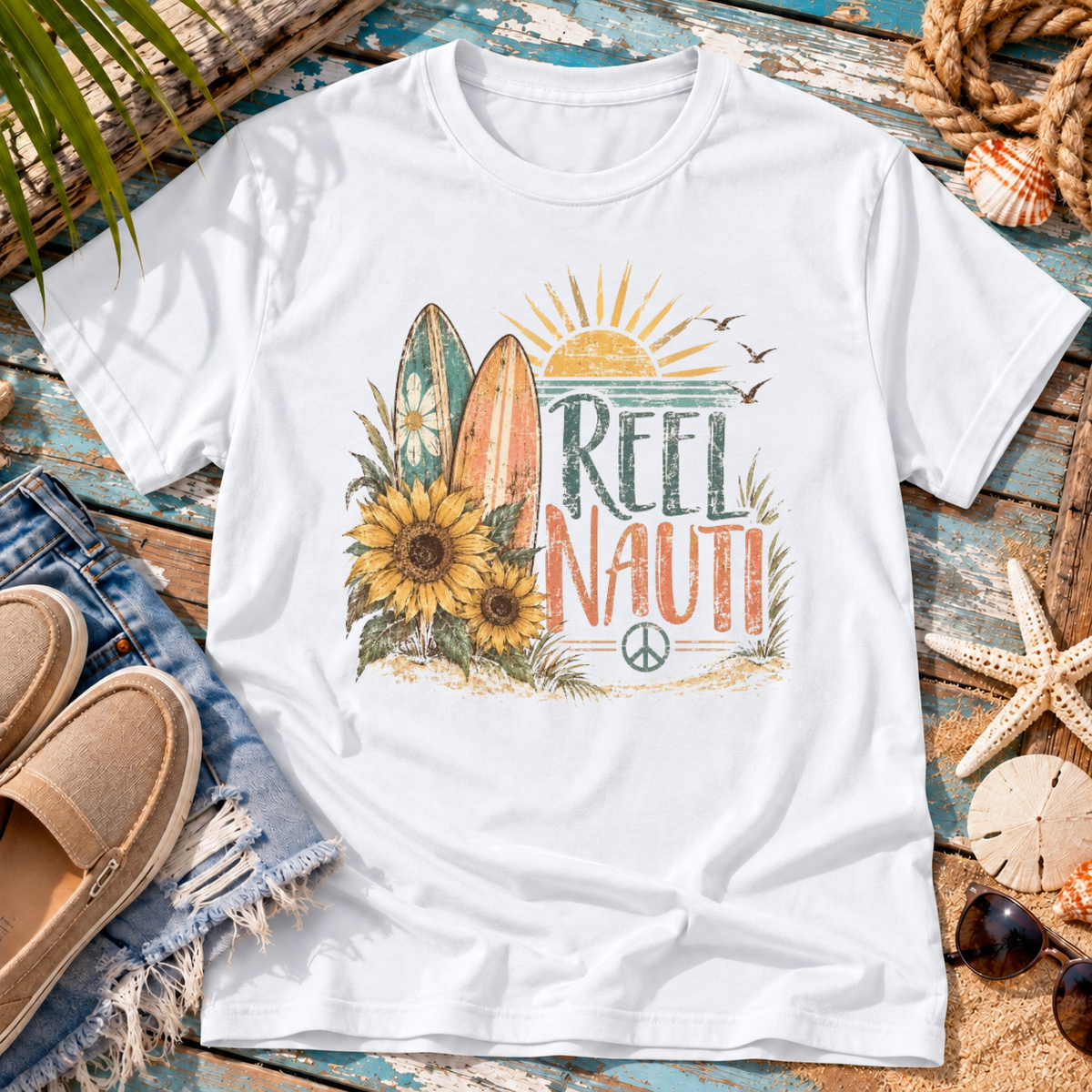 Nauti Little Hippie Retro Coastal Beach T-Shirt
