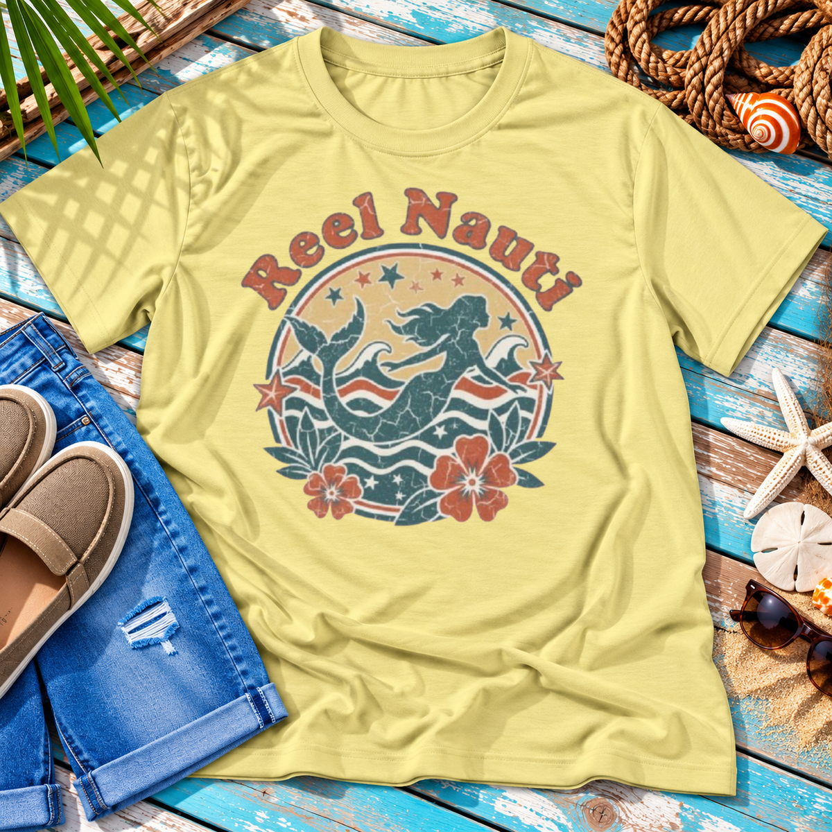 Reel Nauti Mermaid Retro Coastal Beach T-Shirt