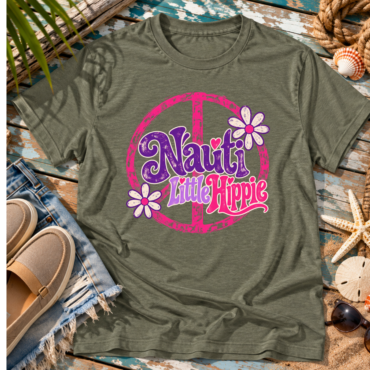 Nauti Little Hippie Retro Coastal Beach T-Shirt