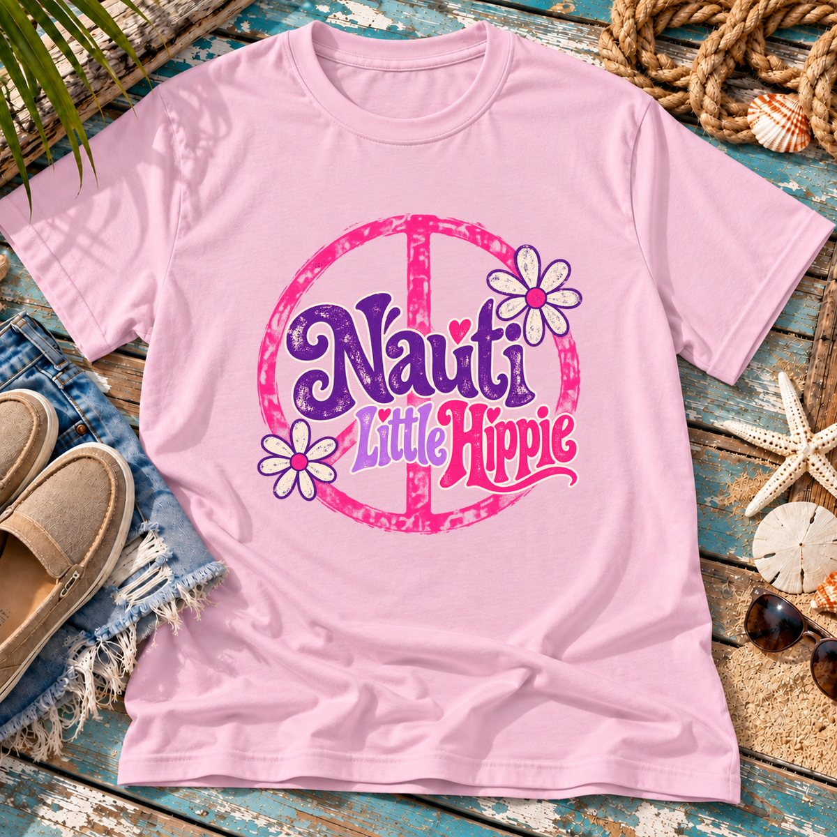 Nauti Little Hippie Retro Coastal Beach T-Shirt