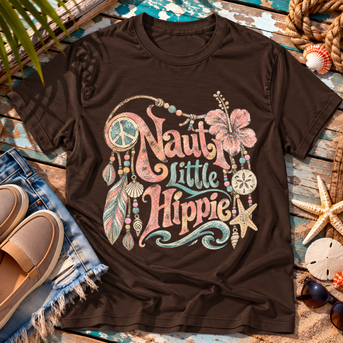 Nauti Little Hippie Retro Coastal Beach T-Shirt