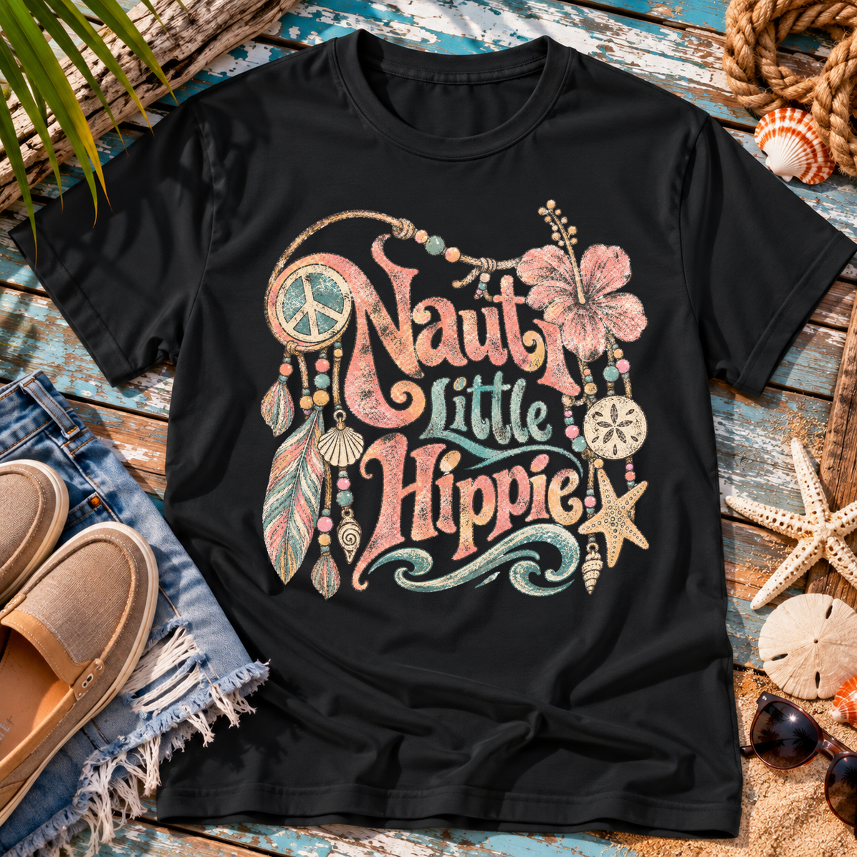 Nauti Little Hippie Retro Coastal Beach T-Shirt