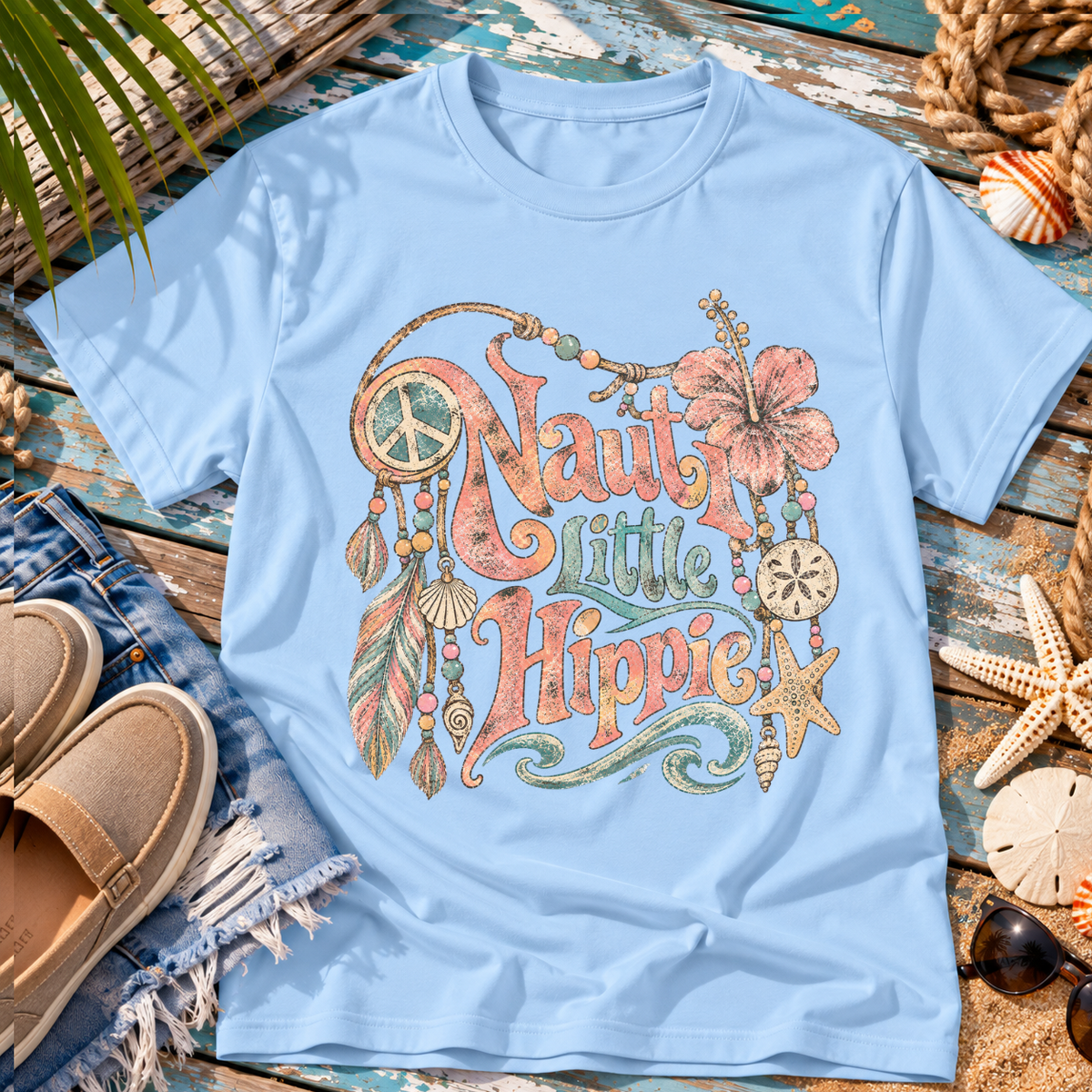 Nauti Little Hippie Retro Coastal Beach T-Shirt