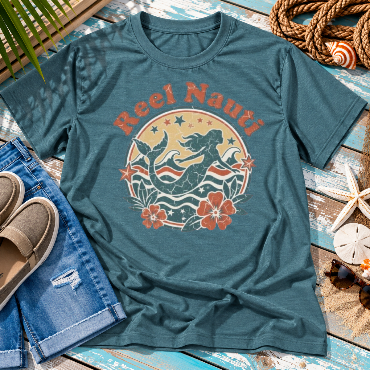 Reel Nauti Mermaid Retro Coastal Beach T-Shirt
