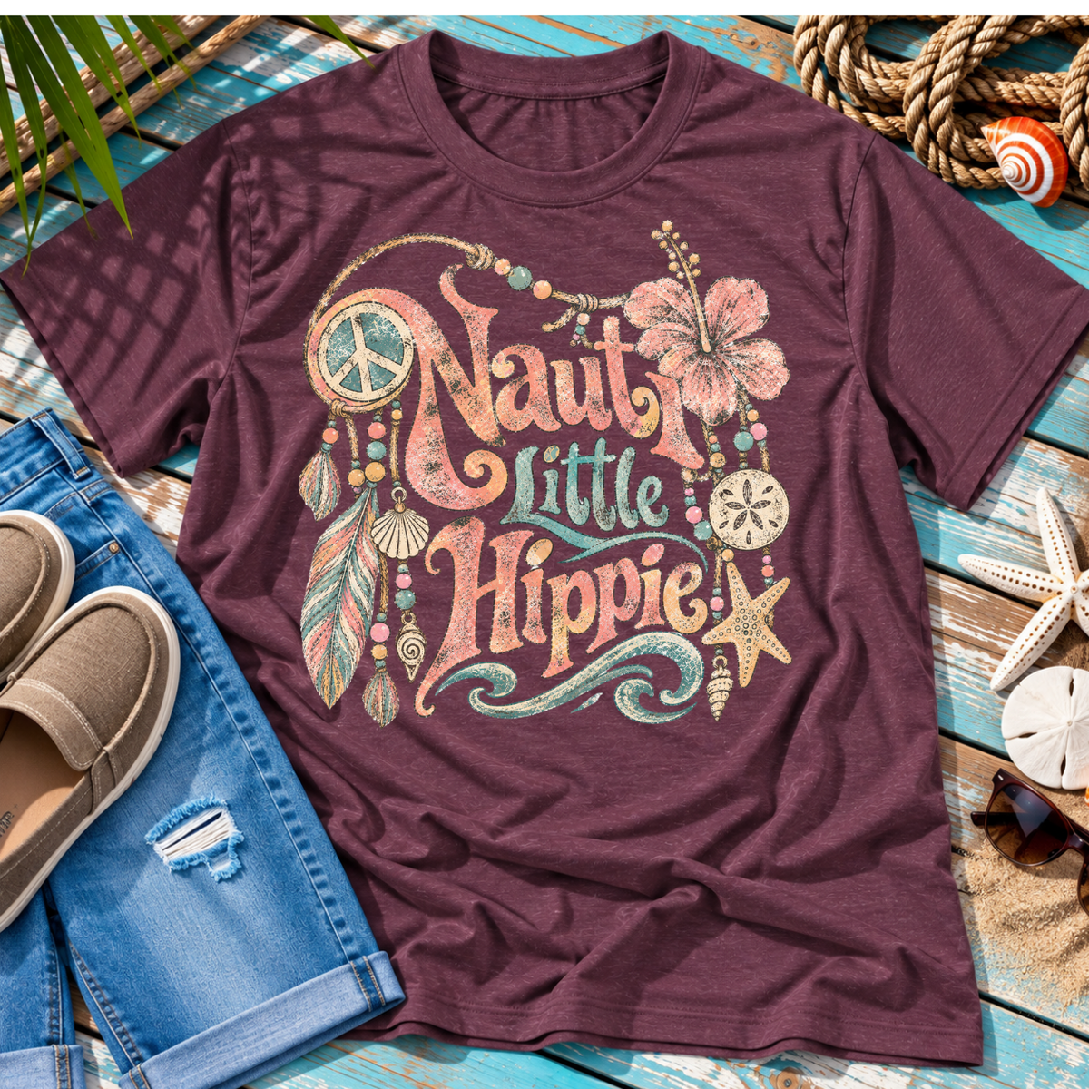Nauti Little Hippie Retro Coastal Beach T-Shirt